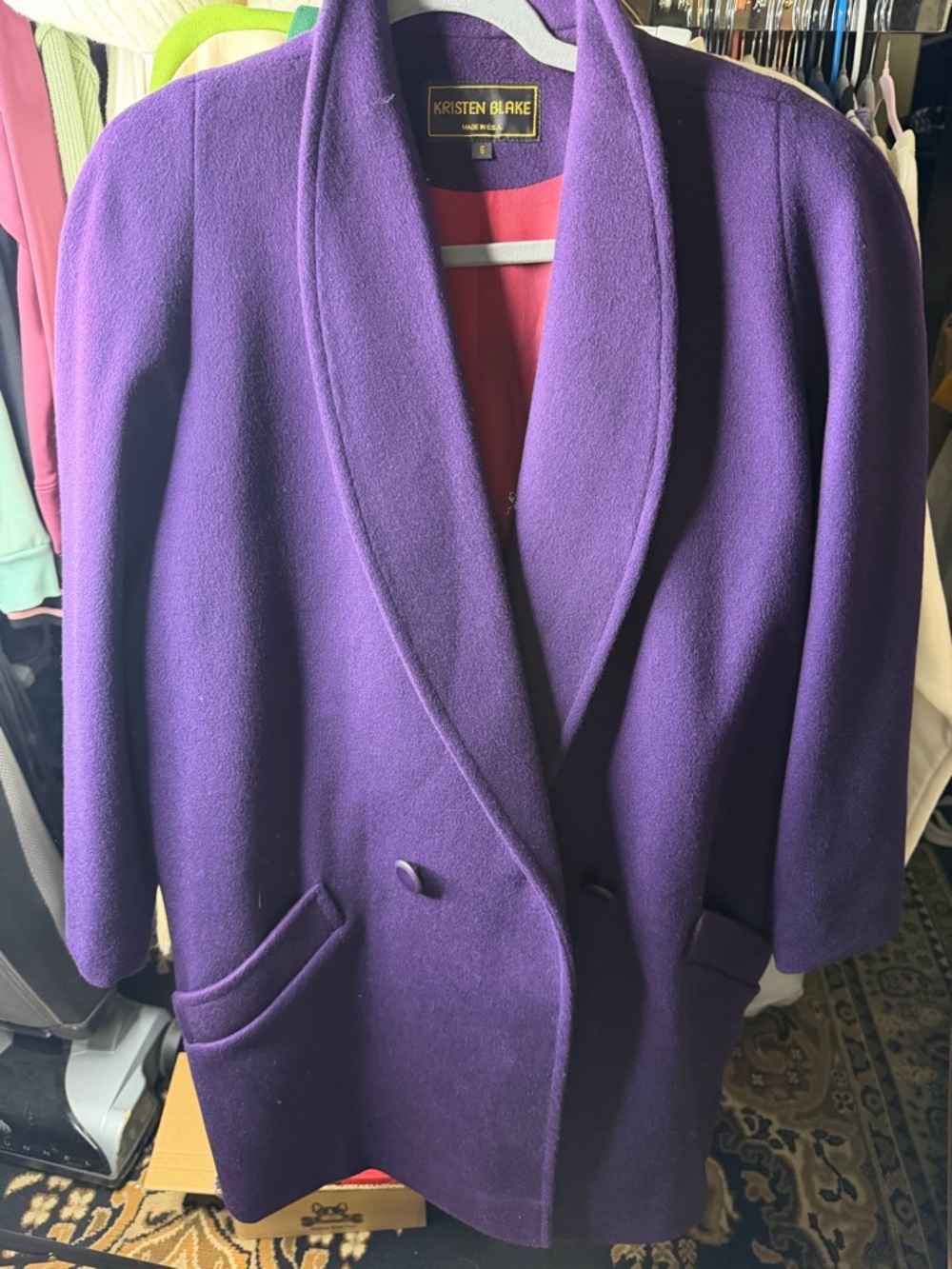 Kristen Blake Deep Purple Shawl-Collar Pea Coat